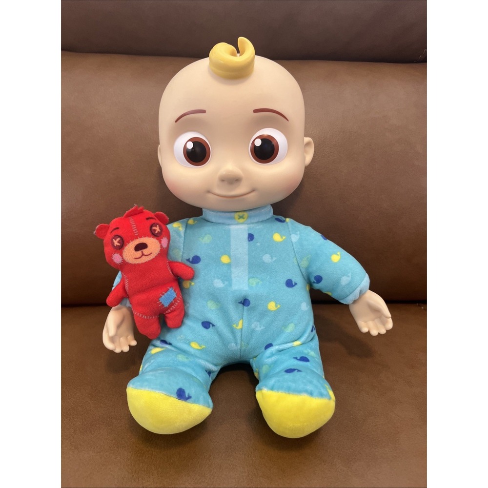 CoComelon Singing/Talking JJ Doll w/Red Teddy 12" Bedtime Plush 2020 Just Play